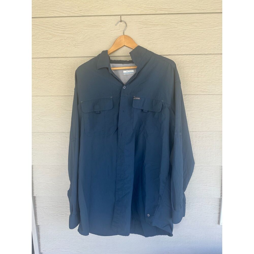 Columbia Omni Shade Long Sleeve Fishing Shirt Navy Blue Mens 3XT/3XL
